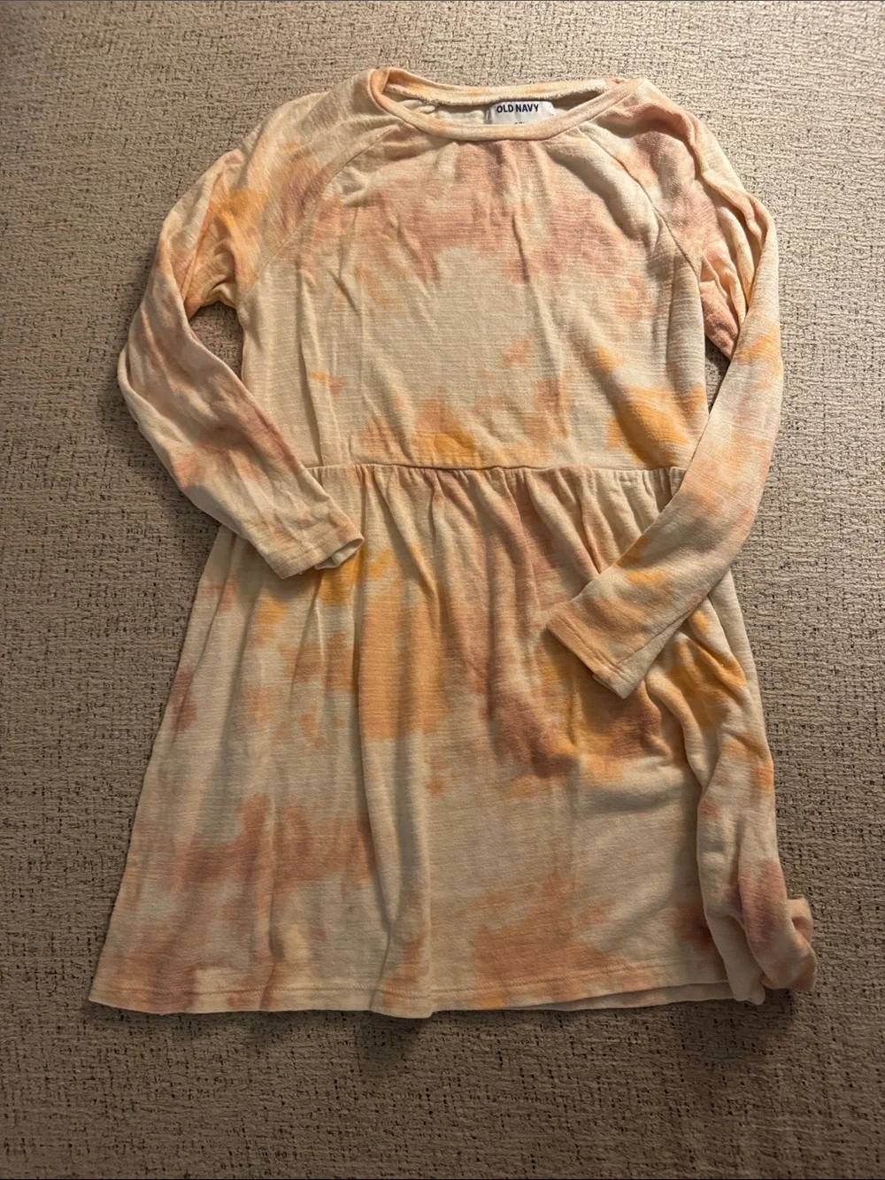 Old Navy Cream and Peach Tie-Dye Long Sleeve Dress